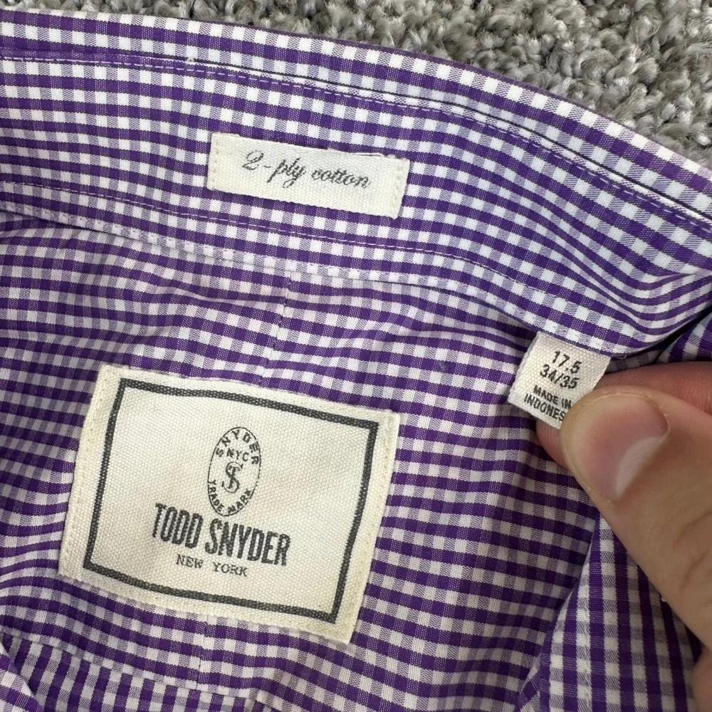 Todd Snyder Dress Shirt Mens 17.5 34/35 Gingham Check 2-Ply Cotton Button Down